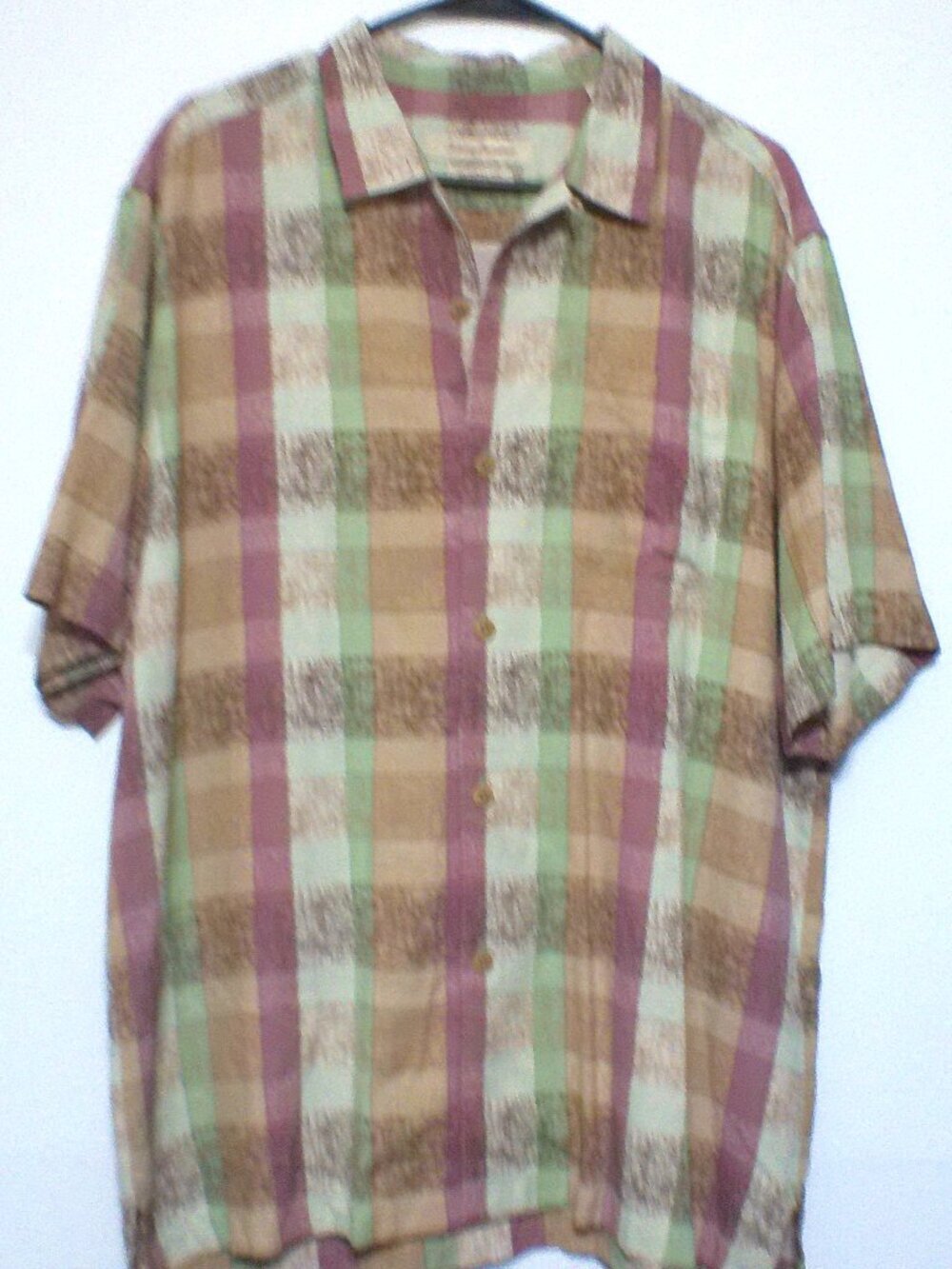 Tommy Bahama Original Fit 100% Silk Plaid Hawaiian Shirt Men's Large Multicolor